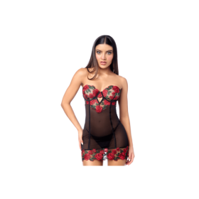Babydoll sexy à armatures Mapalé broderie roses et string 